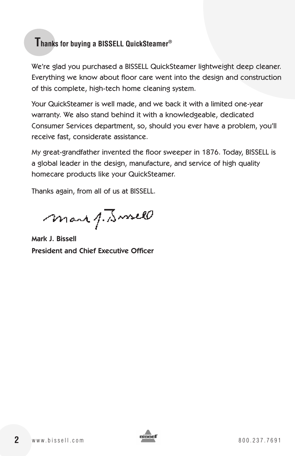 Bissell QuickSteamer 1770 series User Manual | Page 2 / 12