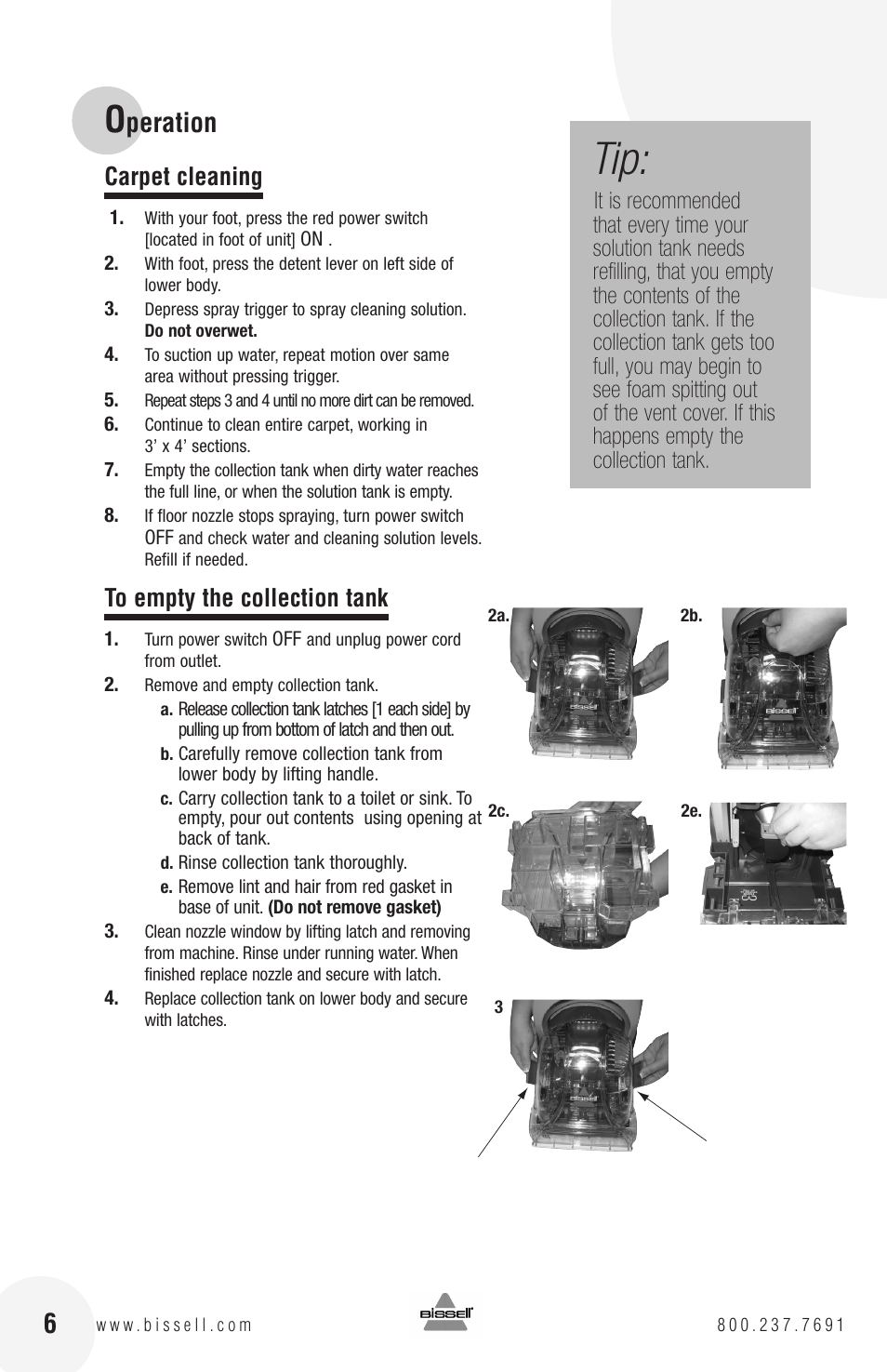 Peration, Carpet cleaning | Bissell QuickSteamer 1770 series User Manual | Page 6 / 12