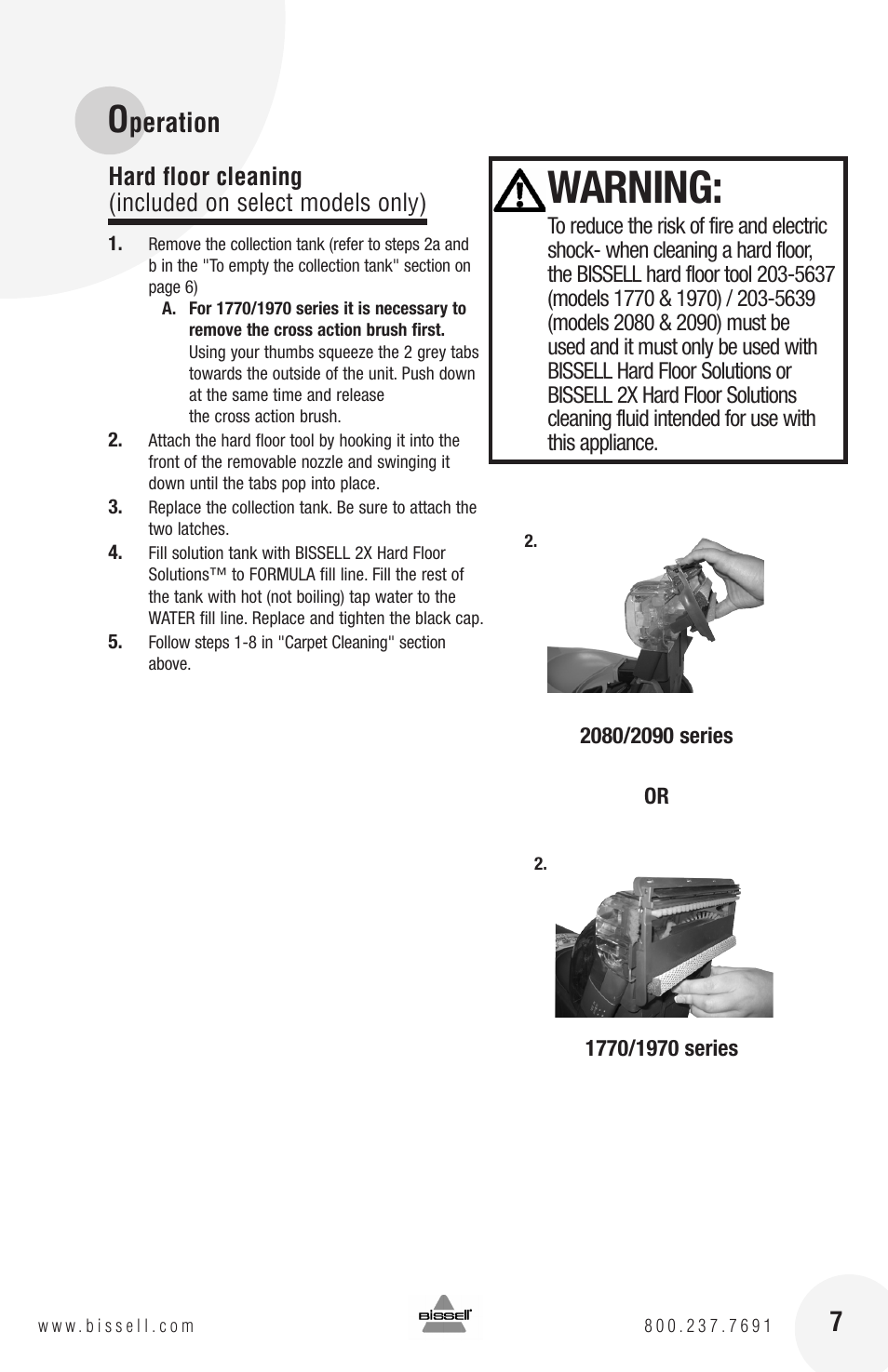 Warning, Peration | Bissell QuickSteamer 1770 series User Manual | Page 7 / 12