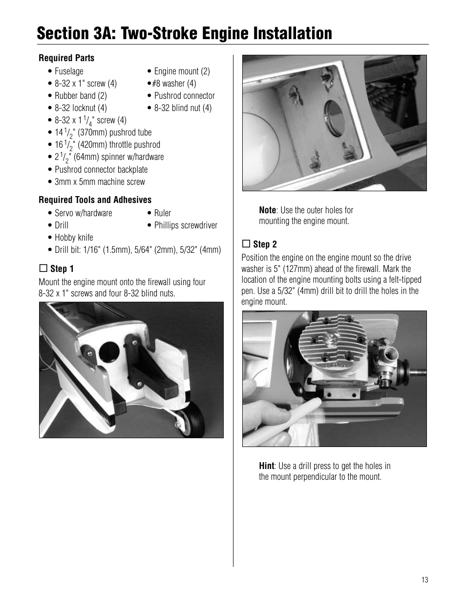 Section 3a: two-stroke engine installation, Section.3a:.two-stroke.engine.installation | Hangar 9 Twist 60 ARF User Manual | Page 13 / 28