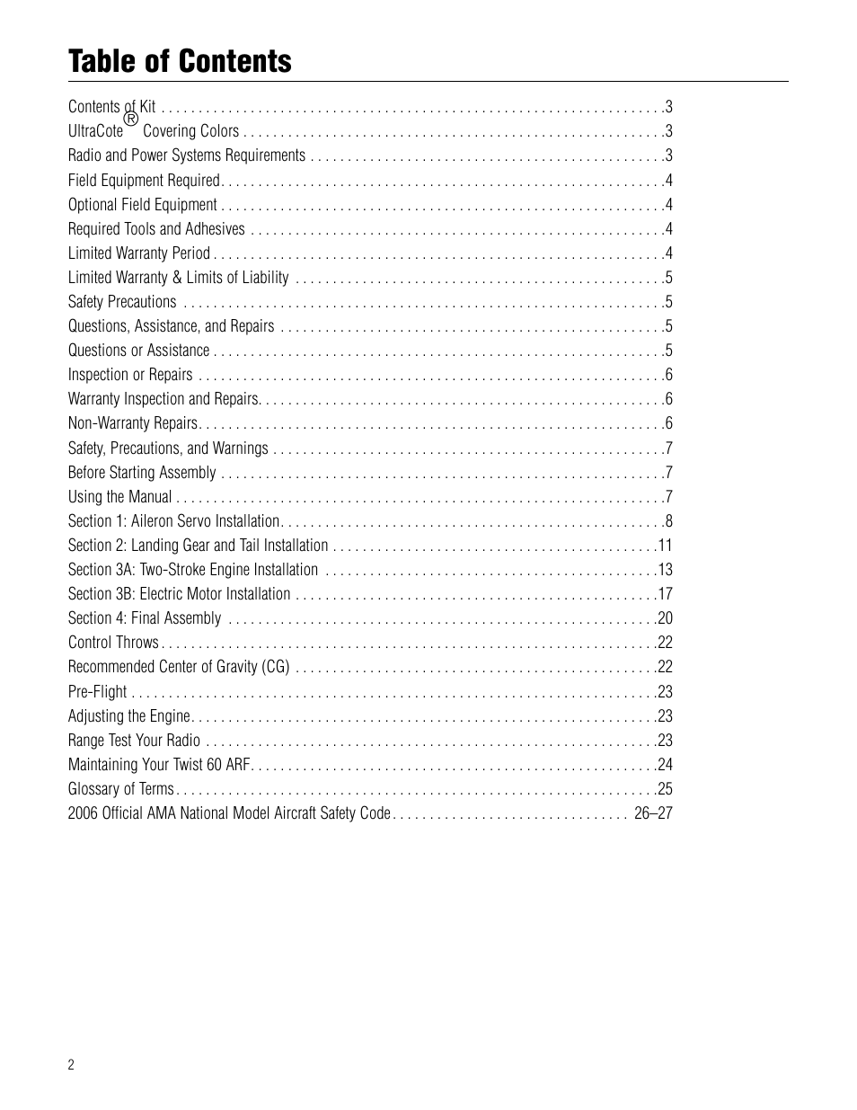 Hangar 9 Twist 60 ARF User Manual | Page 2 / 28