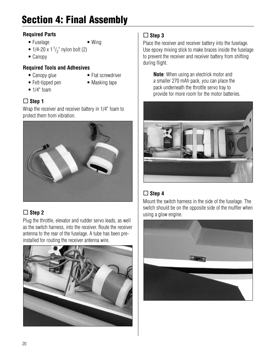 Section 4: final assembly, Section.4:.final.assembly | Hangar 9 Twist 60 ARF User Manual | Page 20 / 28