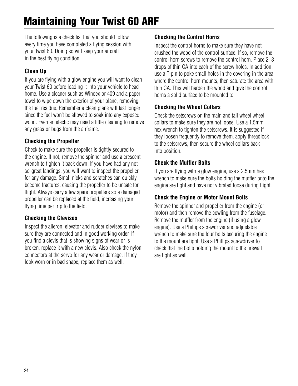 Maintaining your twist 60 arf, Maintaining.your.twist.60.arf | Hangar 9 Twist 60 ARF User Manual | Page 24 / 28