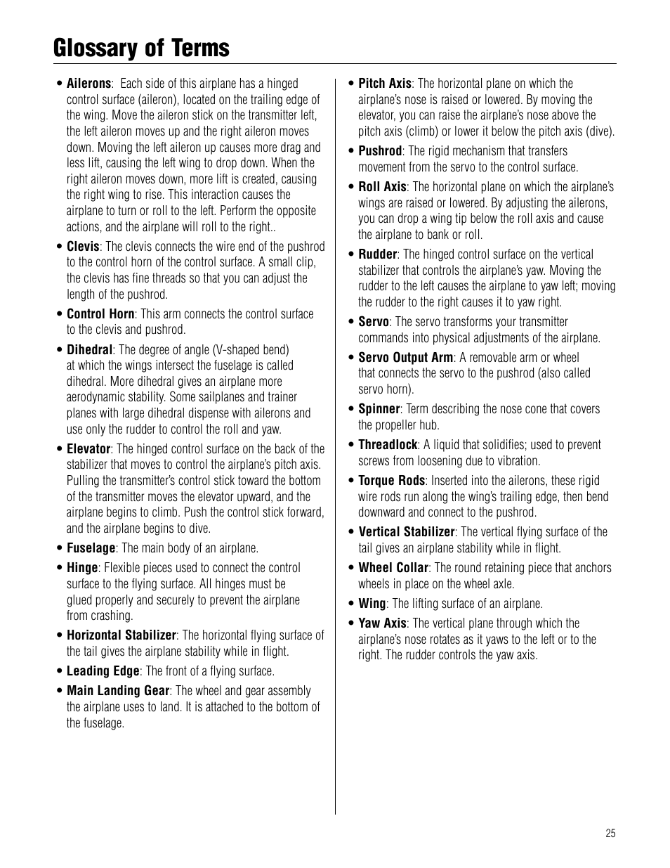 Glossary of terms, Glossary.of.terms | Hangar 9 Twist 60 ARF User Manual | Page 25 / 28