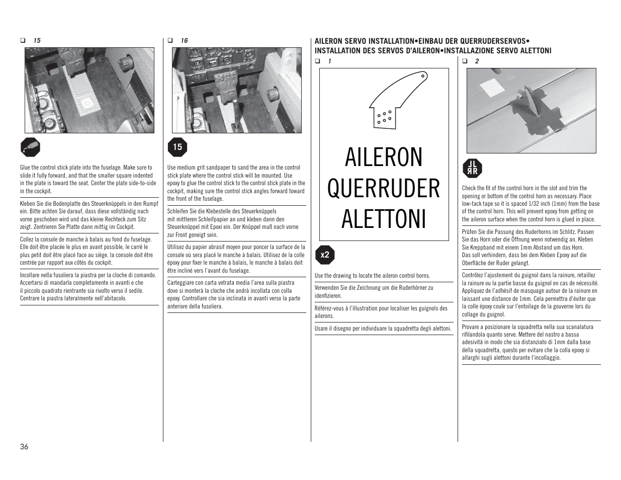 Aileron querruder alettoni | Hangar 9 P-51D Mustang 60cc ARF (2 Boxes) User Manual | Page 36 / 112