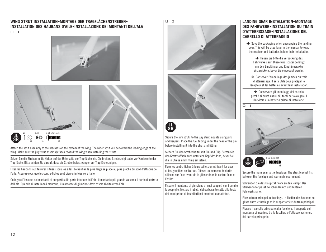 Hangar 9 1/4 Scale PA-18 Super Cub PNP User Manual | Page 12 / 56