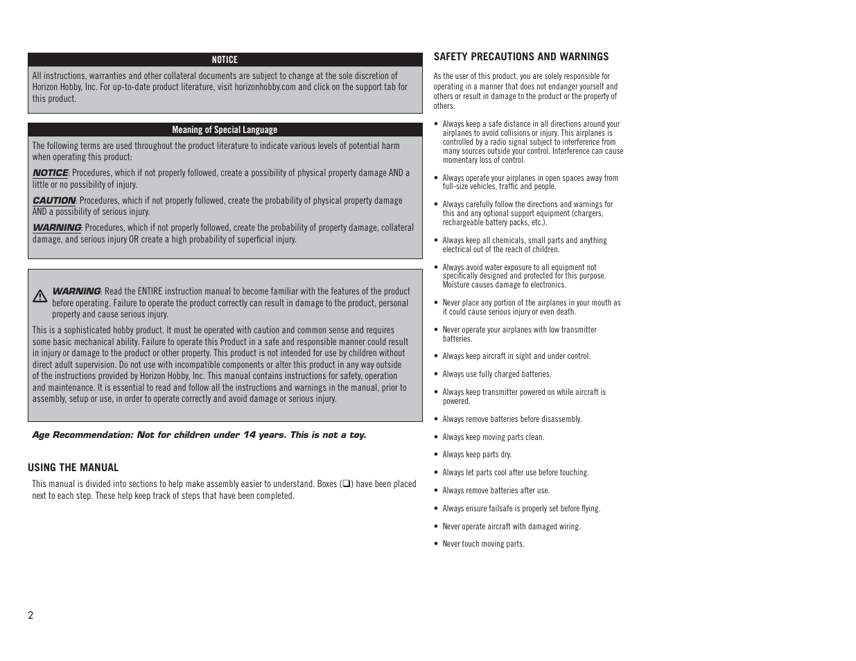 Hangar 9 1/4 Scale PA-18 Super Cub PNP User Manual | Page 2 / 56