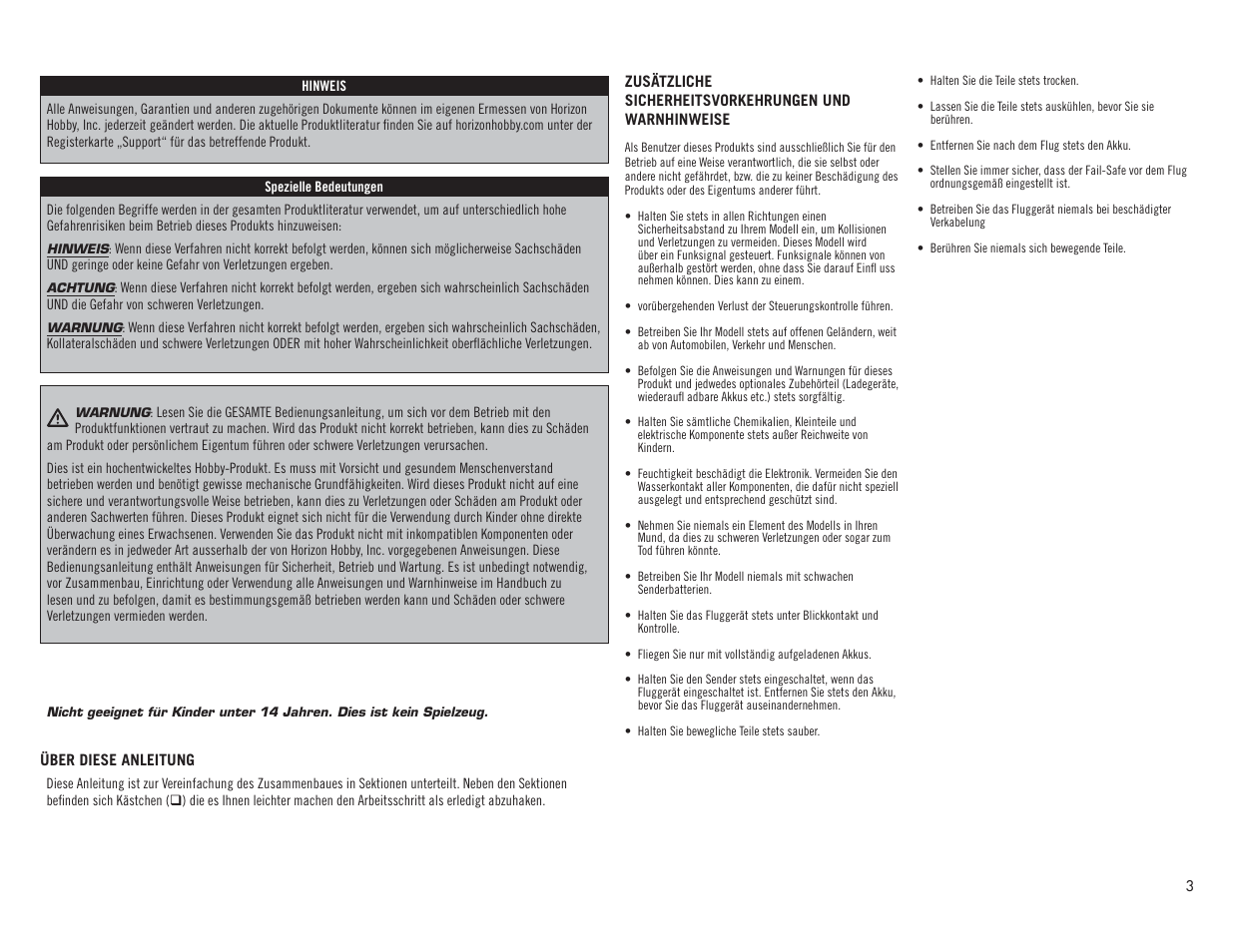 Hangar 9 1/4 Scale PA-18 Super Cub PNP User Manual | Page 3 / 56