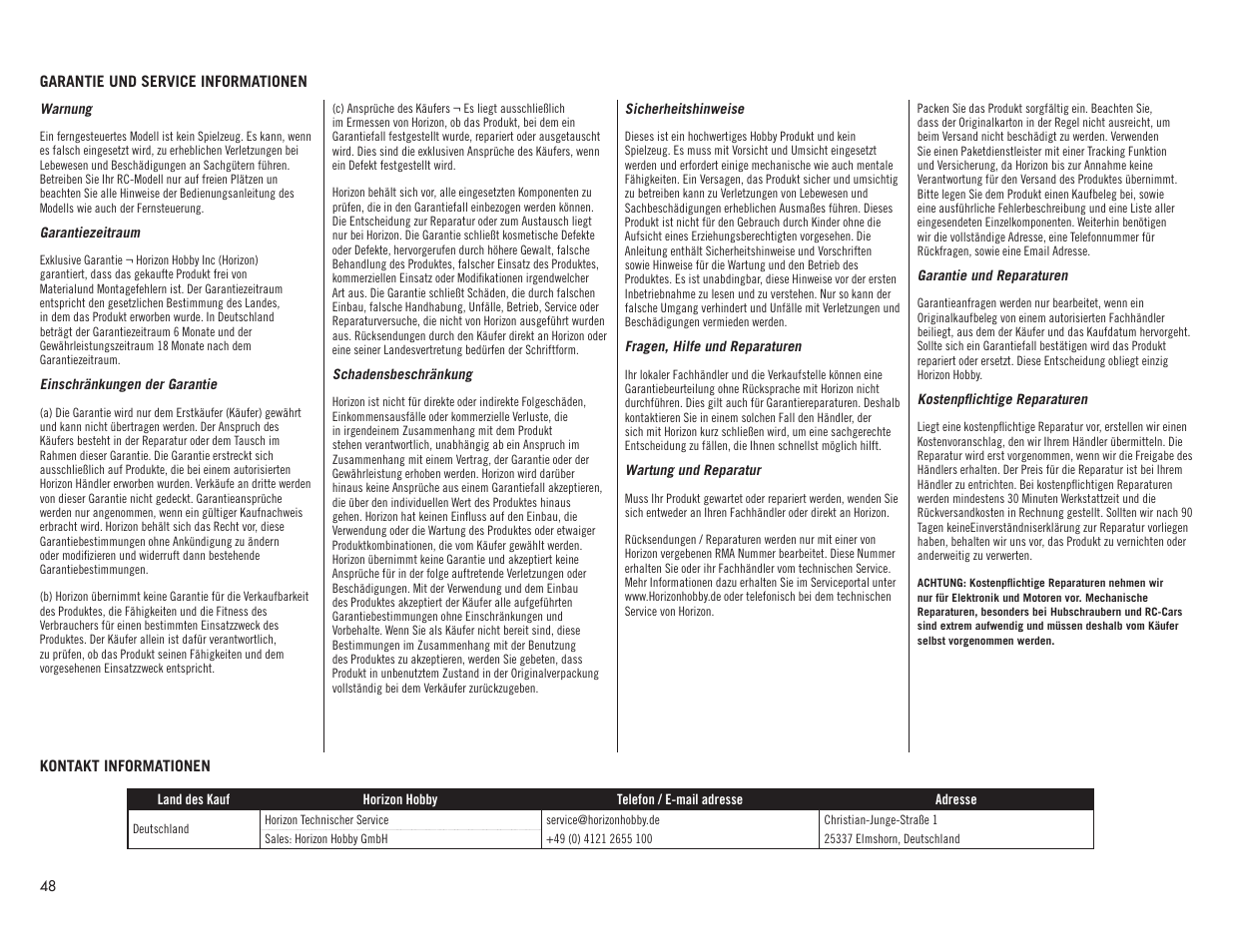 Hangar 9 1/4 Scale PA-18 Super Cub PNP User Manual | Page 48 / 56