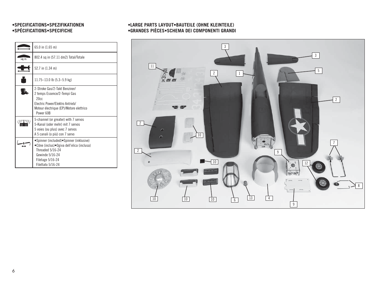 Hangar 9 F4U-1A Corsair 20cc ARF User Manual | Page 6 / 92