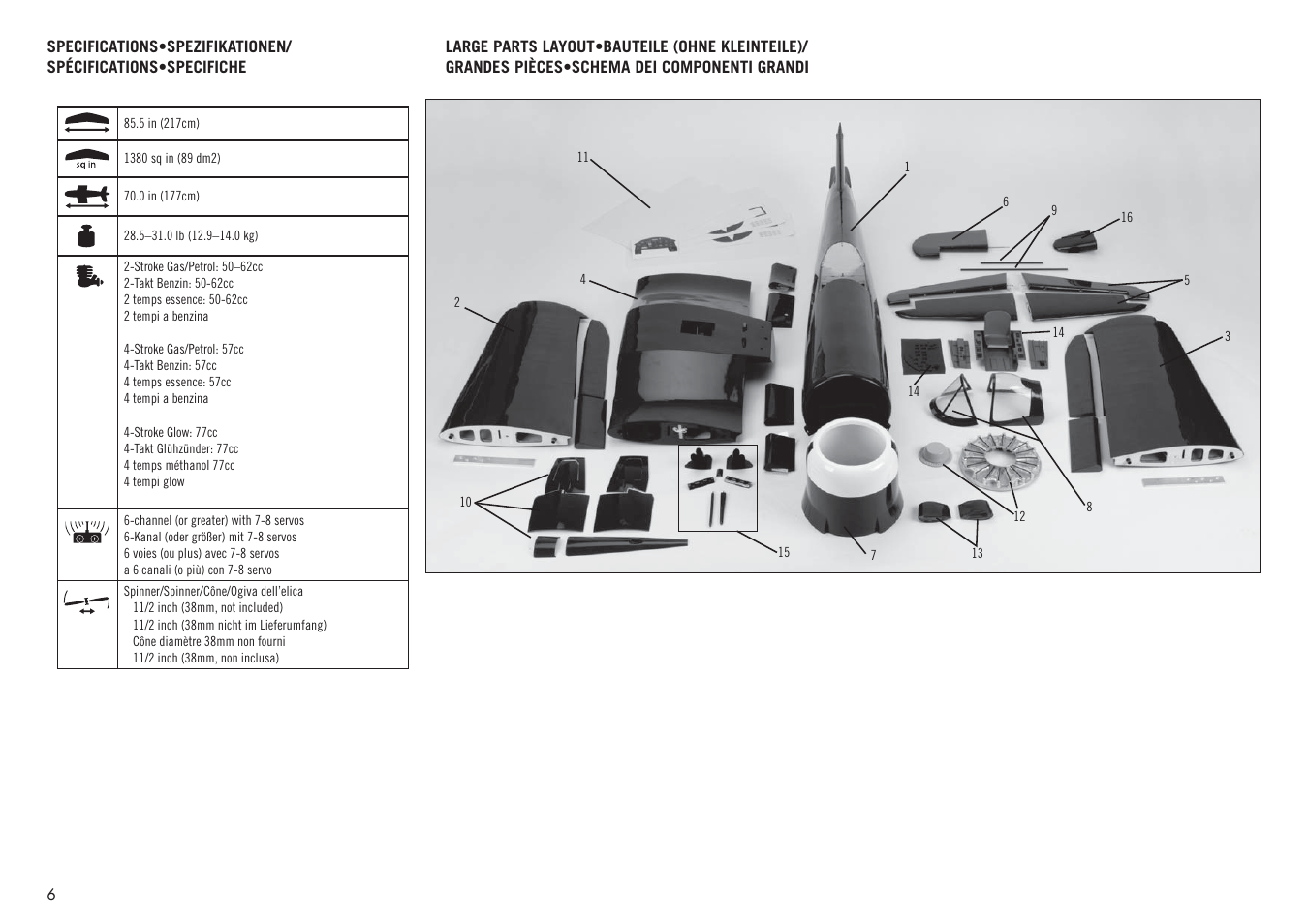 Hangar 9 F4U-1D Corsair 60cc ARF (3 Boxes) User Manual | Page 6 / 96