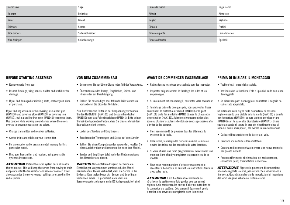 Hangar 9 1/4-Scale PA-18 Super Cub ARF User Manual | Page 13 / 84