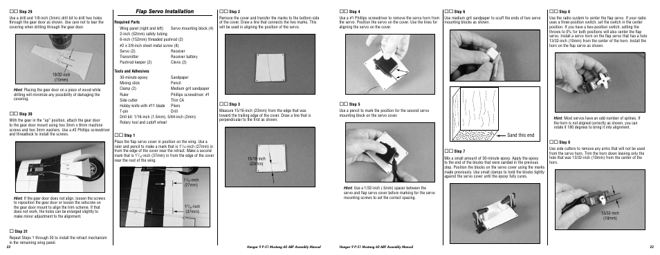 Flap servo installation | Hangar 9 P-51D Blue Nose 60 ARF User Manual | Page 12 / 37