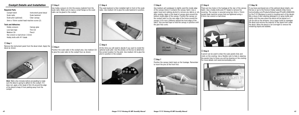 Cockpit details and installation | Hangar 9 P-51D Blue Nose 60 ARF User Manual | Page 32 / 37