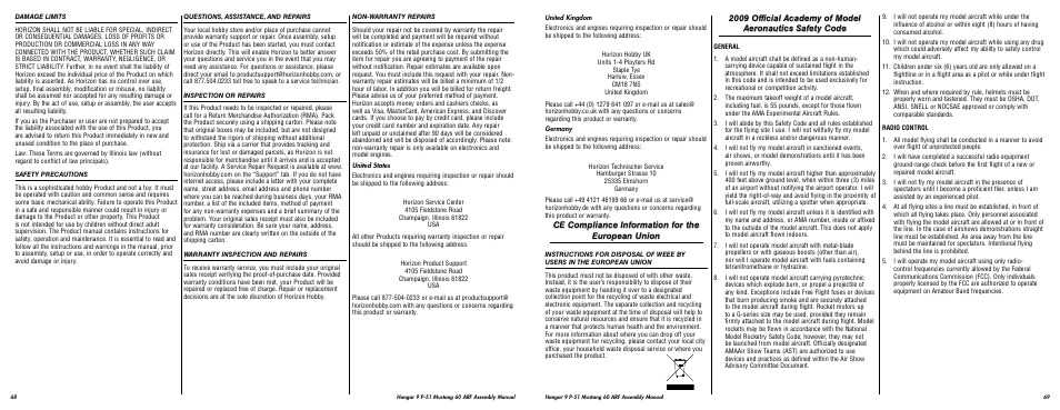 Ce compliance information for the european union | Hangar 9 P-51D Blue Nose 60 ARF User Manual | Page 35 / 37