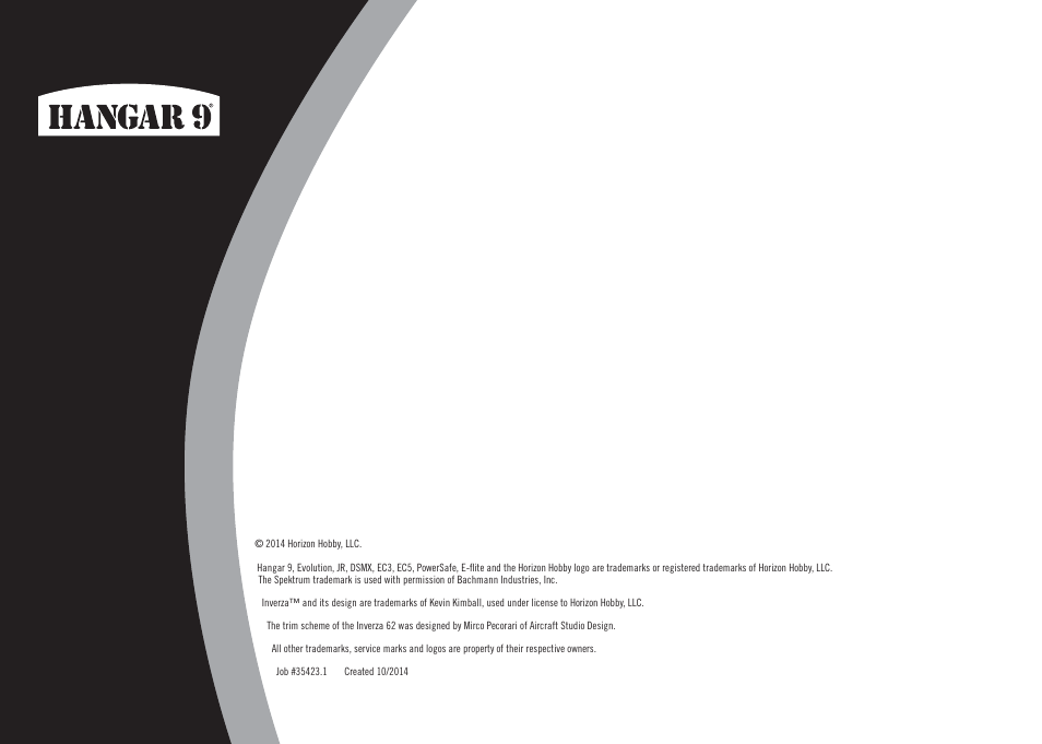 Hangar 9 Inverza 62 (3 boxes) User Manual | Page 48 / 48