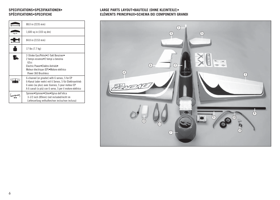 Hangar 9 Inverza 62 (3 boxes) User Manual | Page 6 / 48