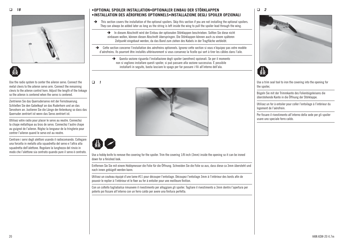 Lr l r | Hangar 9 ASW 20 4.7m ARF (2 boxes) User Manual | Page 20 / 68