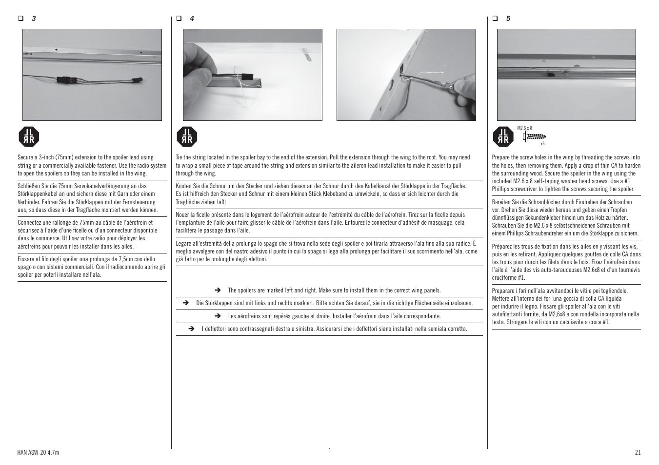 Lr l r, L r l r | Hangar 9 ASW 20 4.7m ARF (2 boxes) User Manual | Page 21 / 68