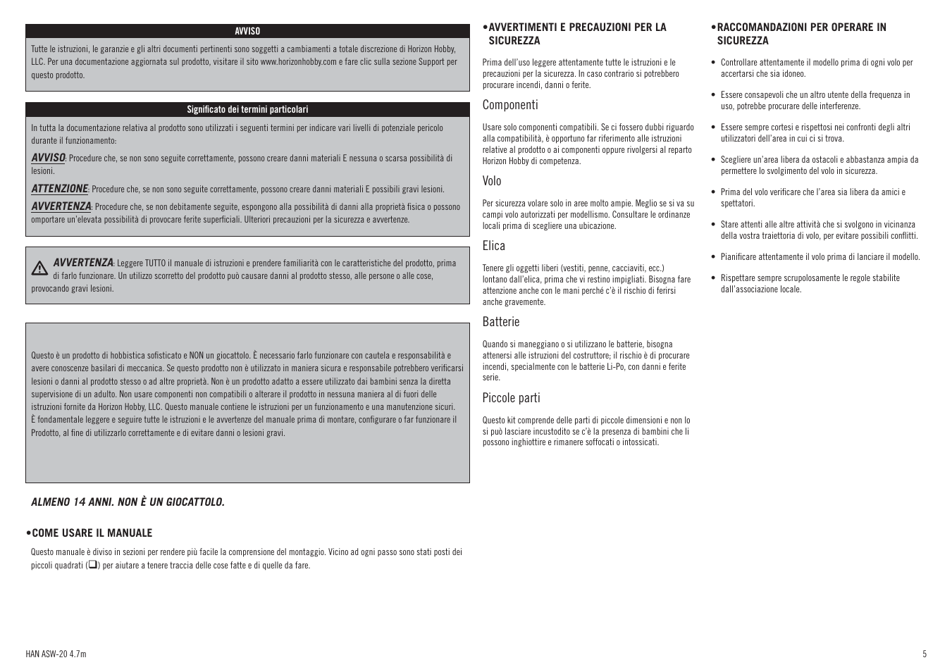 Componenti, Volo, Elica | Batterie, Piccole parti | Hangar 9 ASW 20 4.7m ARF (2 boxes) User Manual | Page 5 / 68