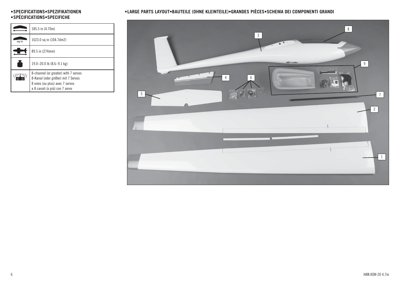Hangar 9 ASW 20 4.7m ARF (2 boxes) User Manual | Page 6 / 68