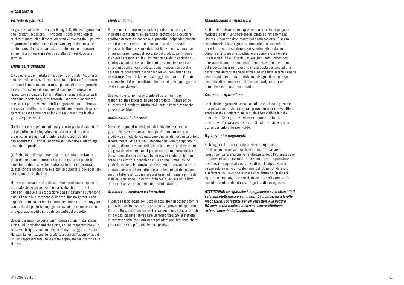 Hangar 9 ASW 20 4.7m ARF (2 boxes) User Manual | Page 61 / 68