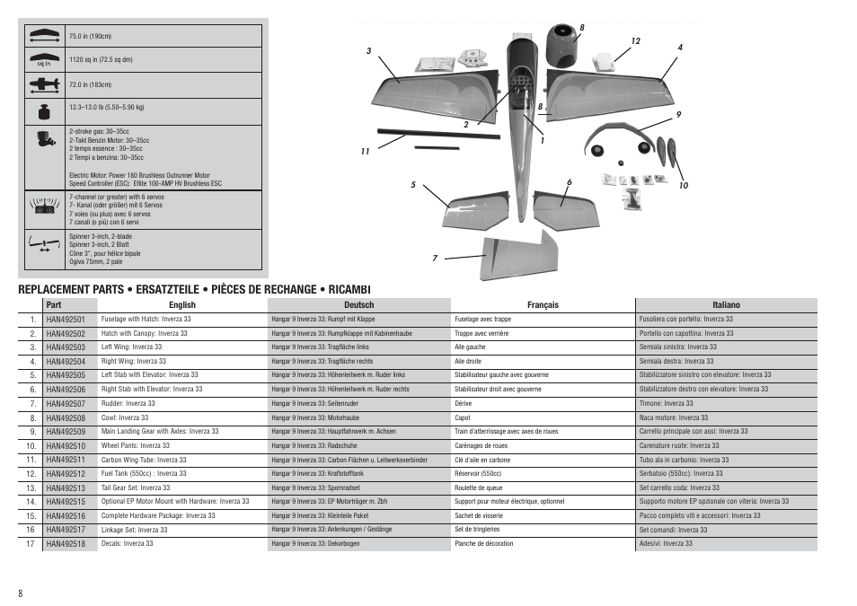 Hangar 9 Inverza 33 ARF User Manual | Page 8 / 65
