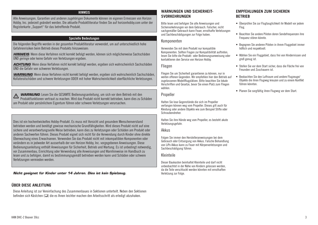 Hangar 9 DHC-2 Beaver 30cc ARF (2 boxes) User Manual | Page 3 / 68