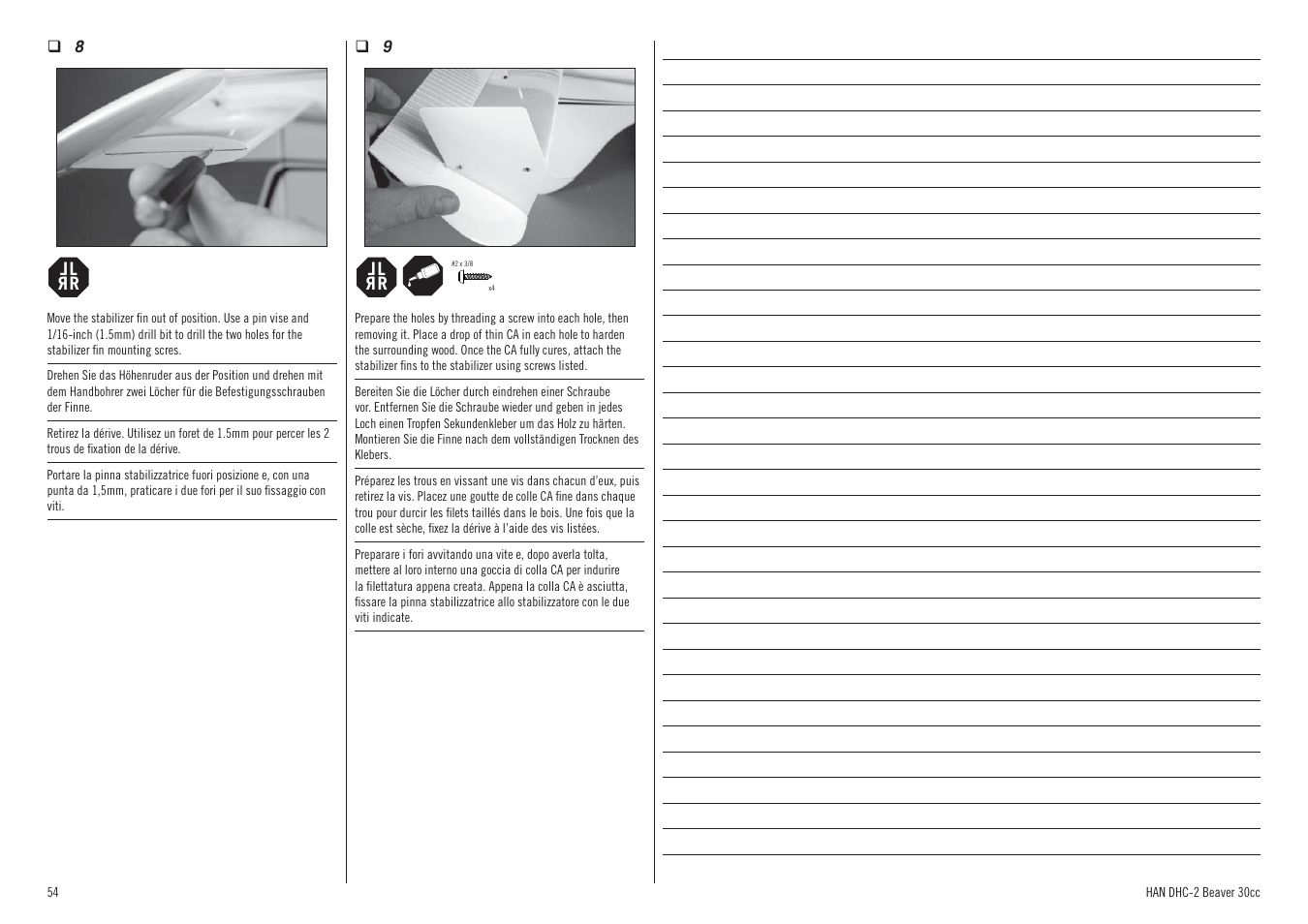 Hangar 9 DHC-2 Beaver 30cc ARF (2 boxes) User Manual | Page 54 / 68
