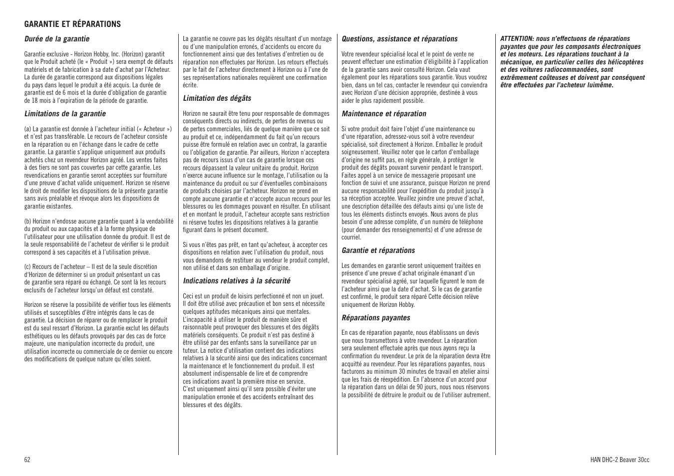 Hangar 9 DHC-2 Beaver 30cc ARF (2 boxes) User Manual | Page 62 / 68