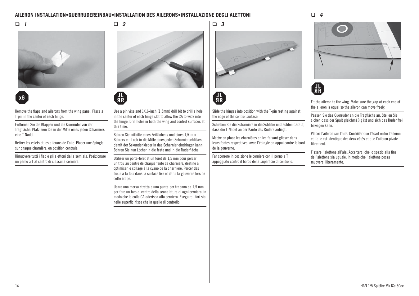 Hangar 9 Spitfire MkIX 30cc ARF User Manual | Page 14 / 76