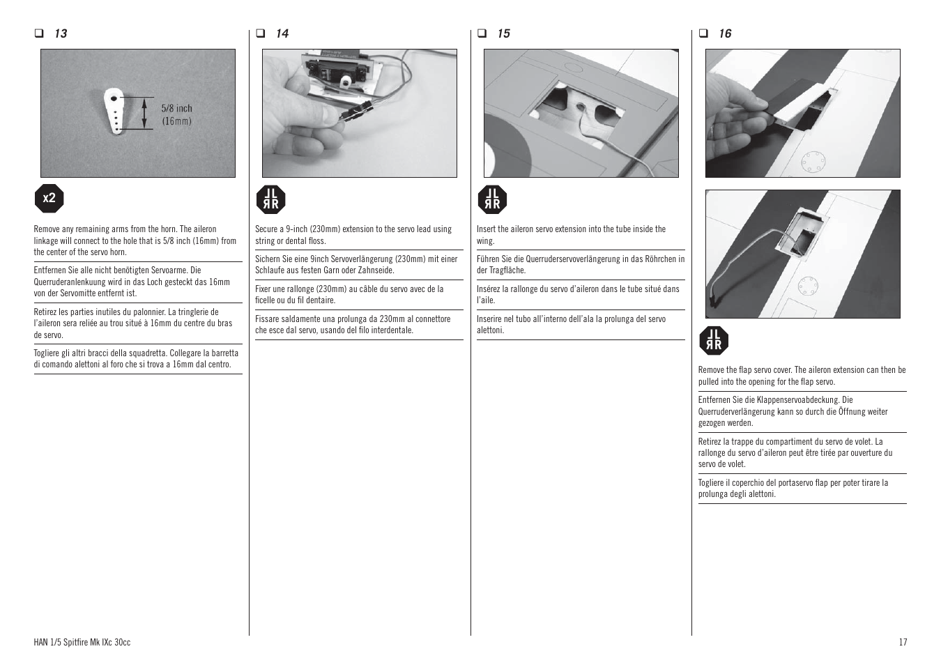 Hangar 9 Spitfire MkIX 30cc ARF User Manual | Page 17 / 76