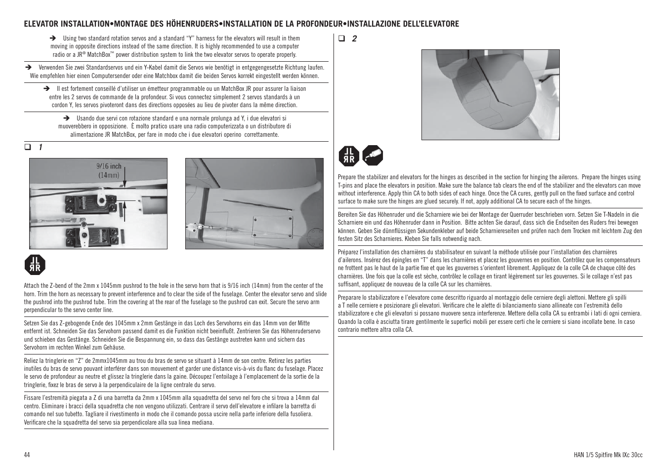 Hangar 9 Spitfire MkIX 30cc ARF User Manual | Page 44 / 76