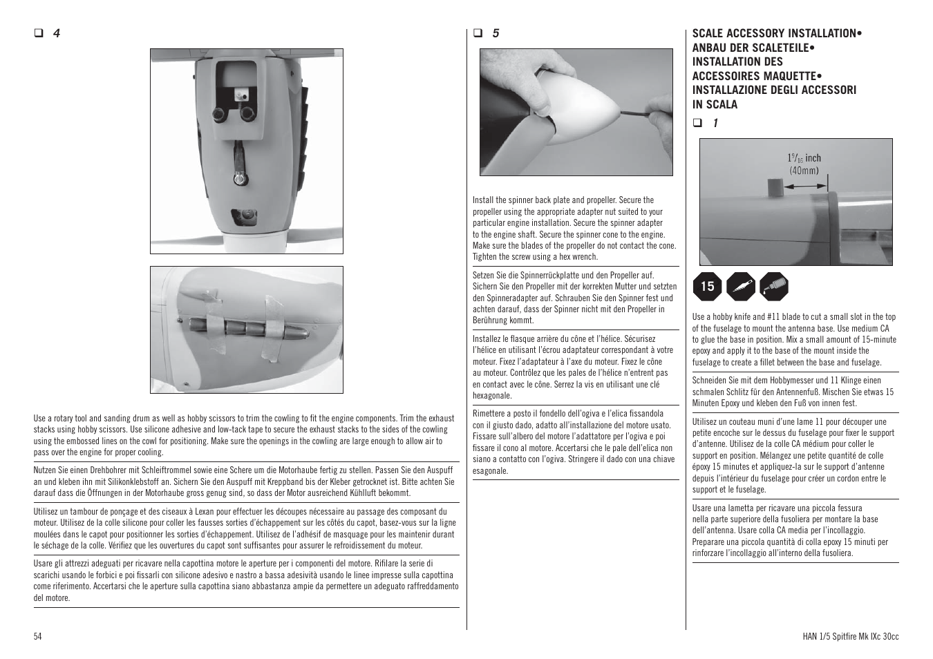 Hangar 9 Spitfire MkIX 30cc ARF User Manual | Page 54 / 76