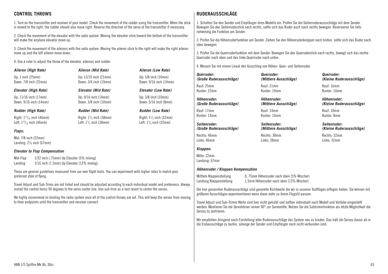 Hangar 9 Spitfire MkIX 30cc ARF User Manual | Page 65 / 76