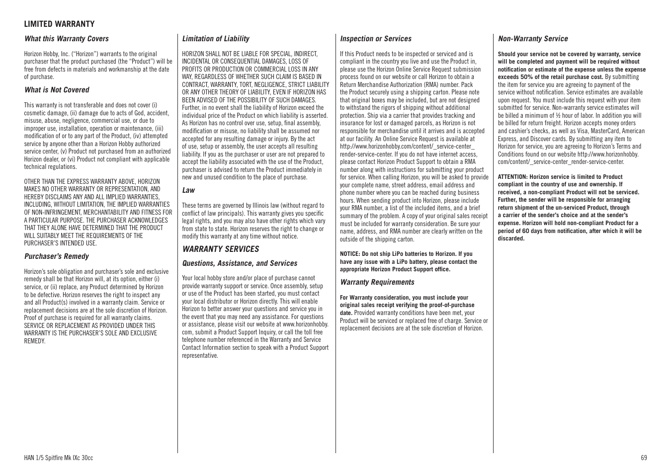 Hangar 9 Spitfire MkIX 30cc ARF User Manual | Page 69 / 76
