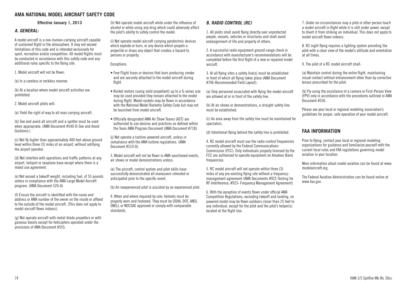 Hangar 9 Spitfire MkIX 30cc ARF User Manual | Page 74 / 76