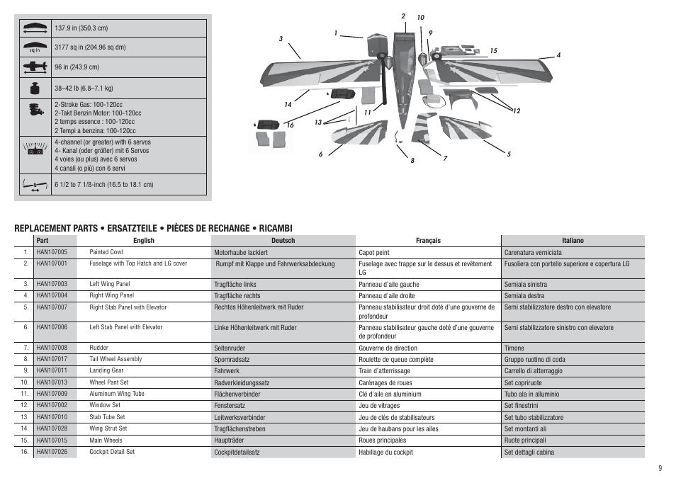 Hangar 9 Super Decathlon 100cc ARF User Manual | Page 9 / 94