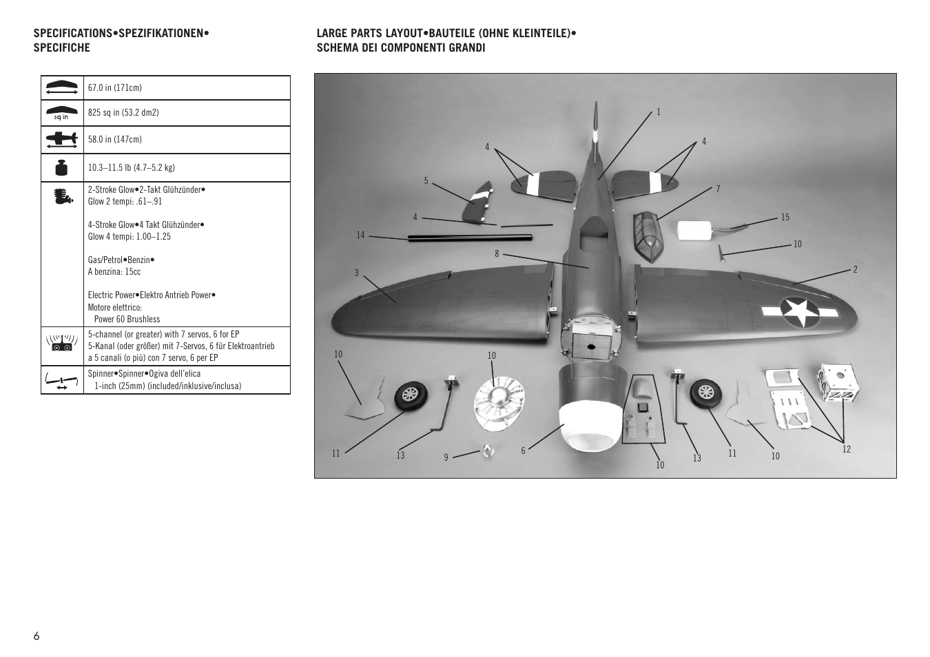Hangar 9 P-47D-1 Thunderbolt 60 ARF User Manual | Page 6 / 64