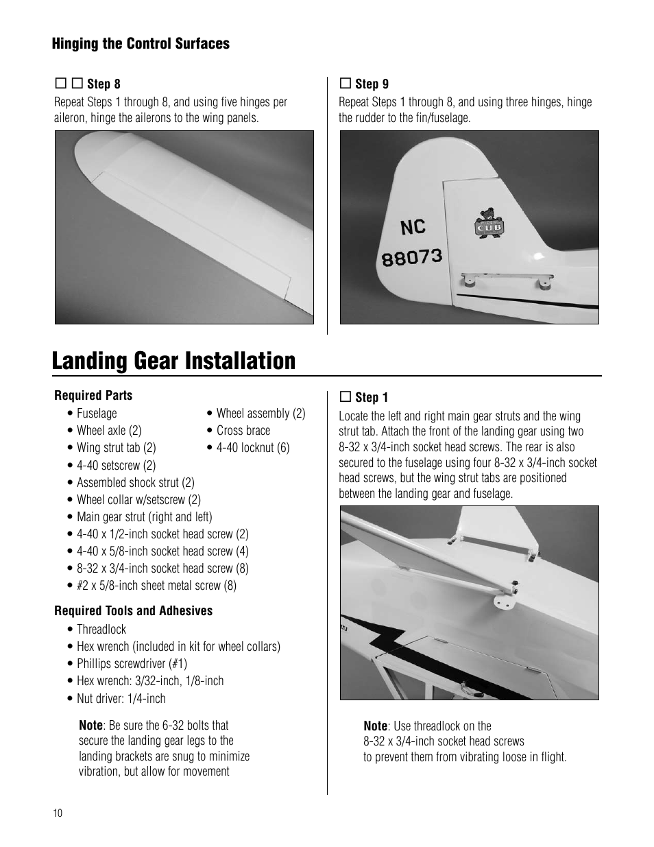 Landing gear installation, Landing.gear.installation | Hangar 9 1/4-Scale J-3 Cub ARF User Manual | Page 10 / 44