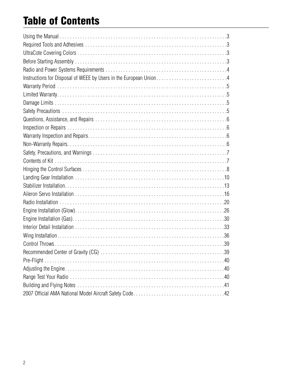 Hangar 9 1/4-Scale J-3 Cub ARF User Manual | Page 2 / 44