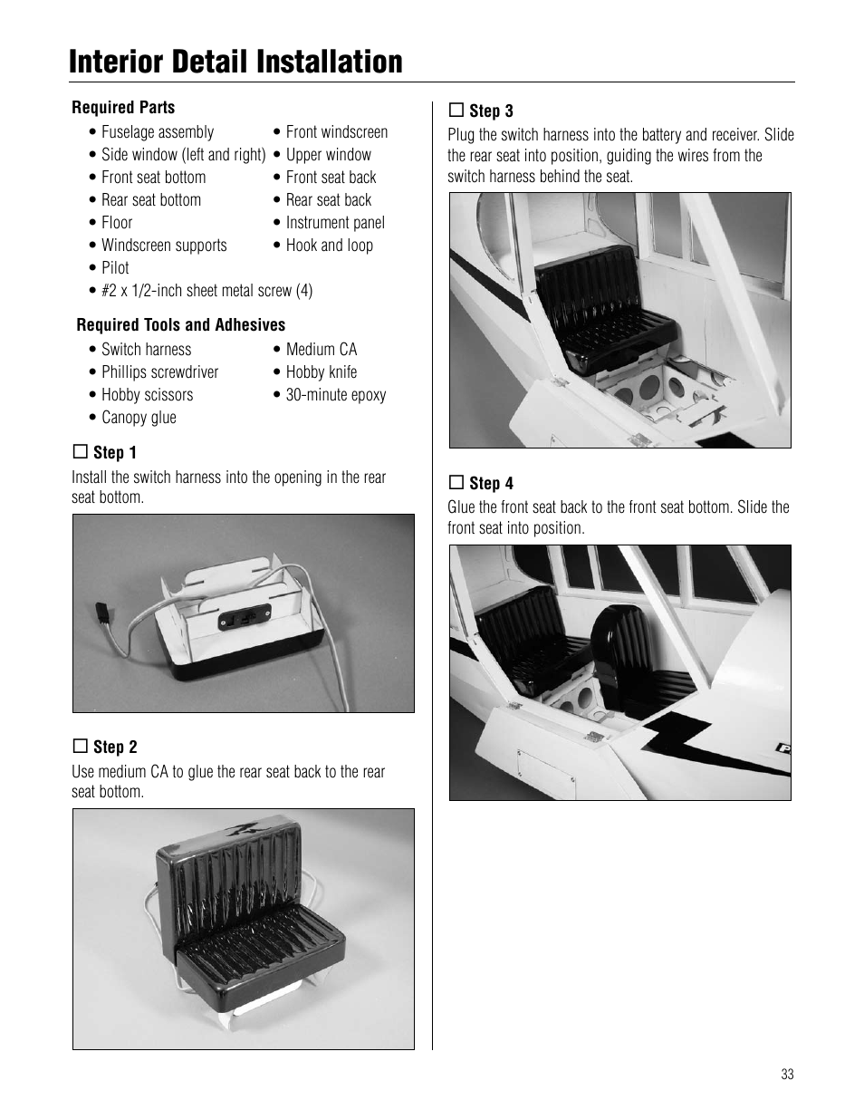 Interior detail installation, Interior.detail.installation | Hangar 9 1/4-Scale J-3 Cub ARF User Manual | Page 33 / 44