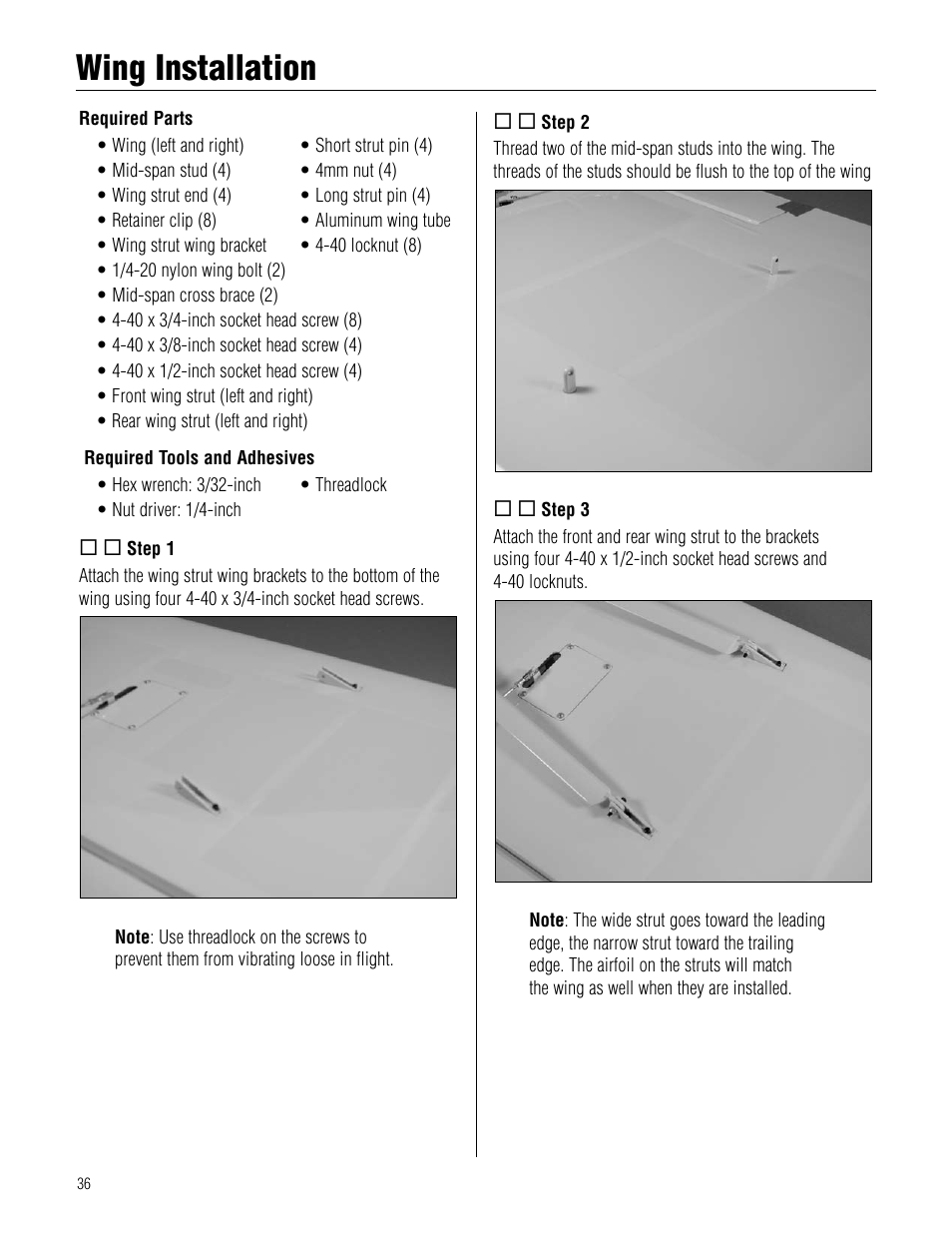 Wing installation, Wing.installation | Hangar 9 1/4-Scale J-3 Cub ARF User Manual | Page 36 / 44