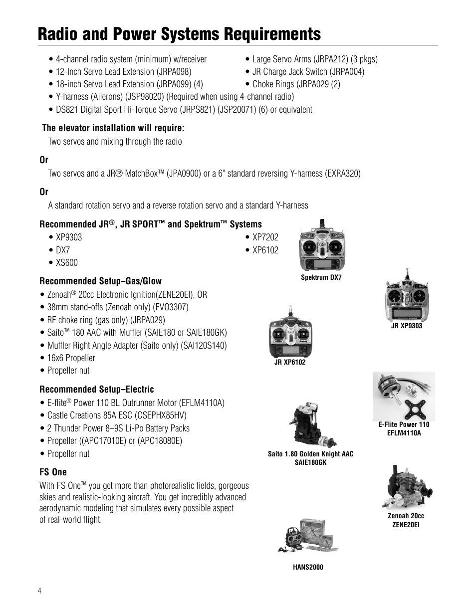 Radio and power systems requirements | Hangar 9 1/4-Scale J-3 Cub ARF User Manual | Page 4 / 44