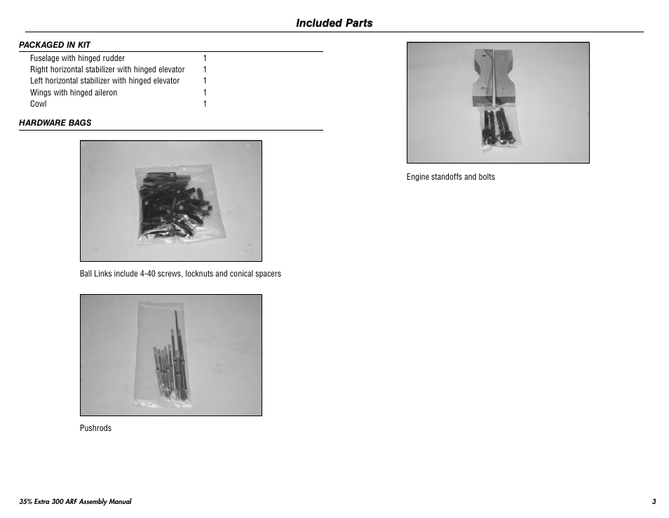 Hangar 9 35% Extra 300 ARF (3 Boxes) User Manual | Page 3 / 44