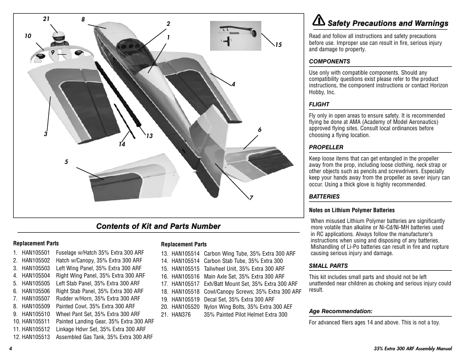 Hangar 9 35% Extra 300 ARF (3 Boxes) User Manual | Page 4 / 44