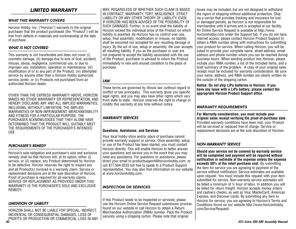 Hangar 9 35% Extra 300 ARF (3 Boxes) User Manual | Page 40 / 44