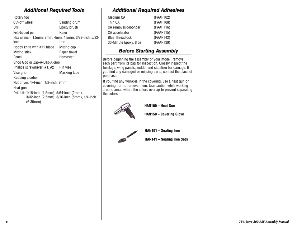 Hangar 9 35% Extra 300 ARF (3 Boxes) User Manual | Page 6 / 44