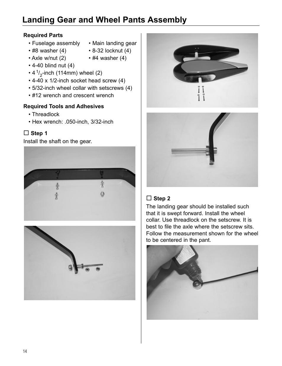 Landing gear and wheel pants assembly | Hangar 9 Beast 100cc ARF User Manual | Page 14 / 70