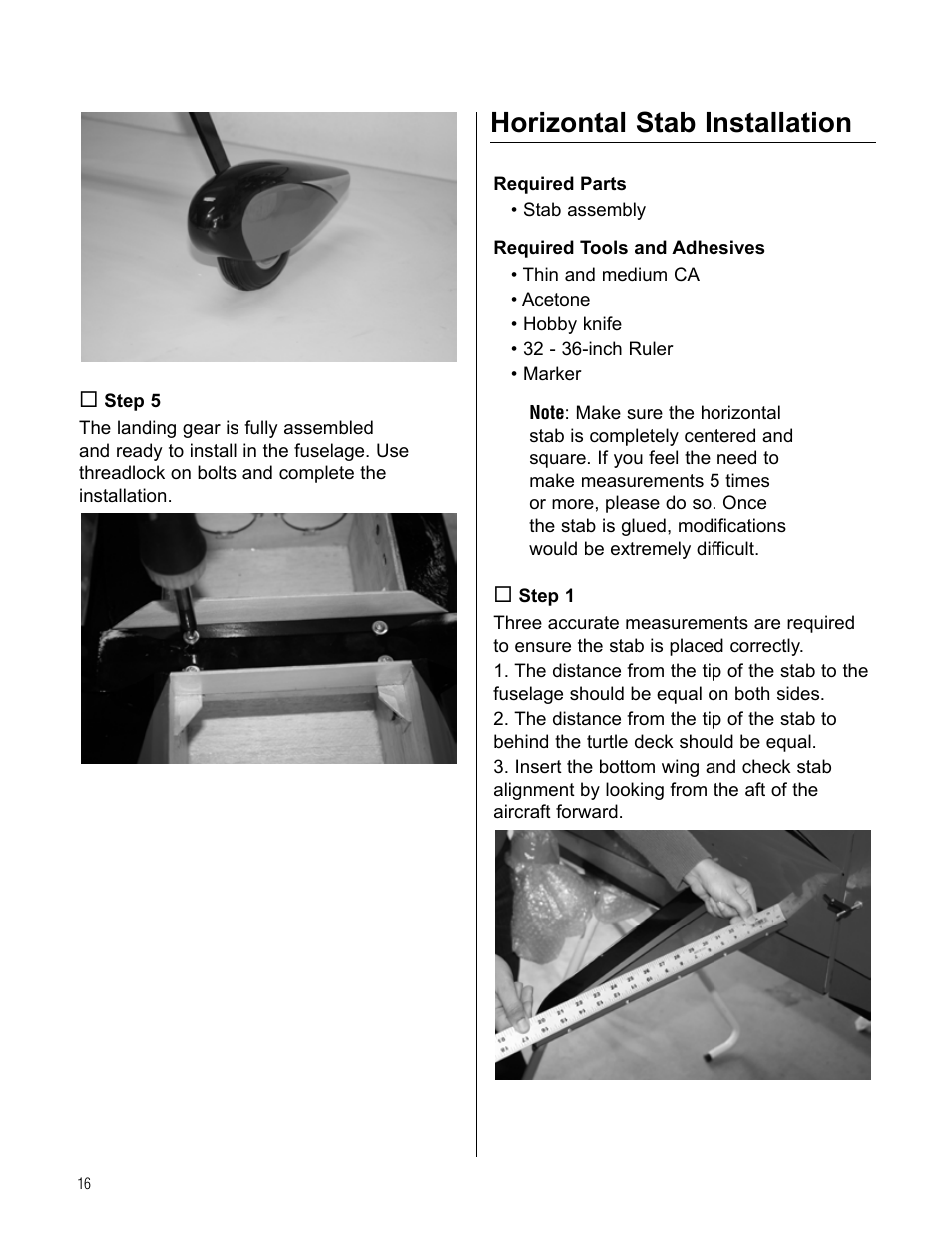 Horizontal stab installation | Hangar 9 Beast 100cc ARF User Manual | Page 16 / 70